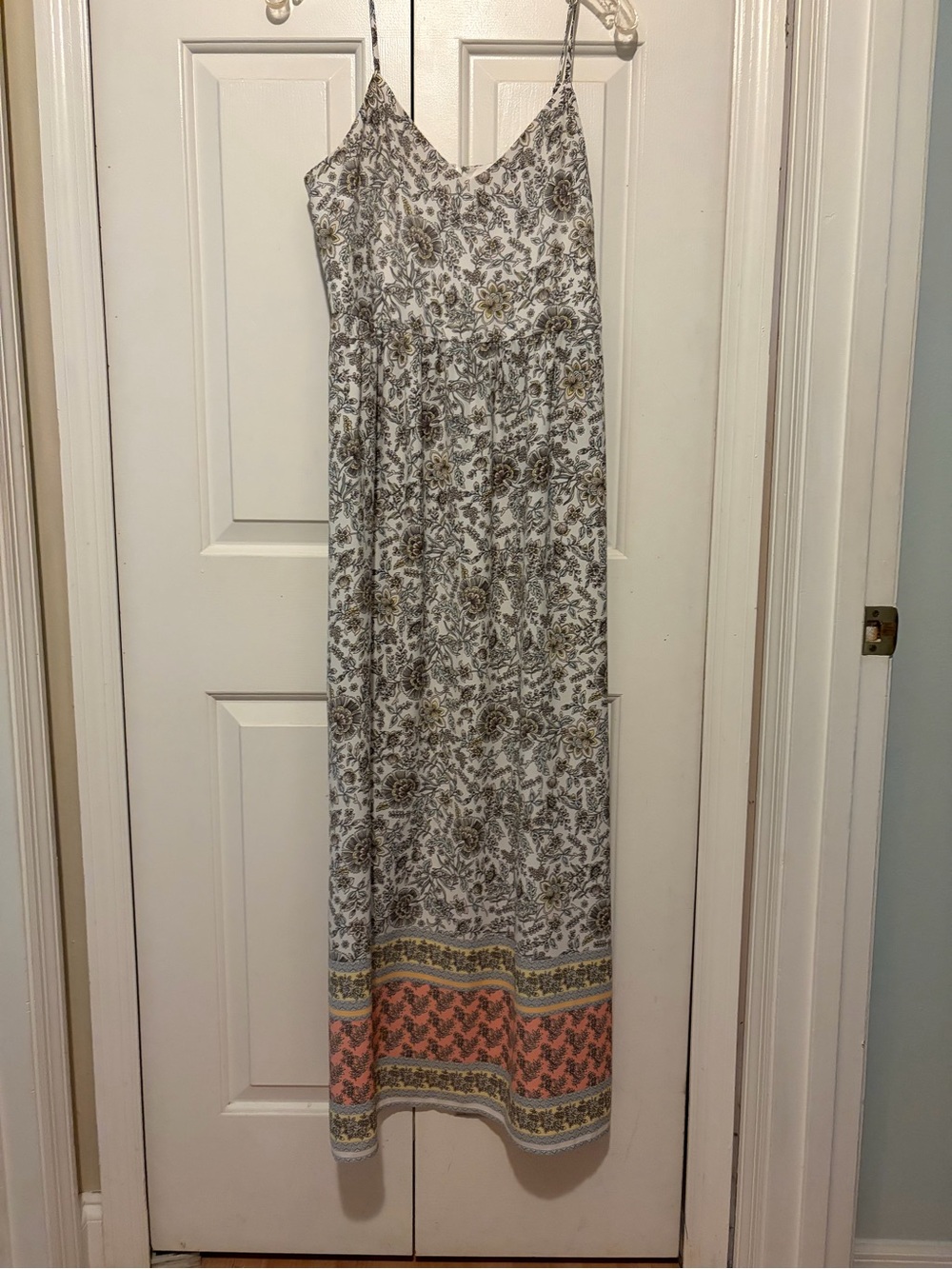 LOFT White Floral Slip Dress with Coral and Pale Yellow Accents